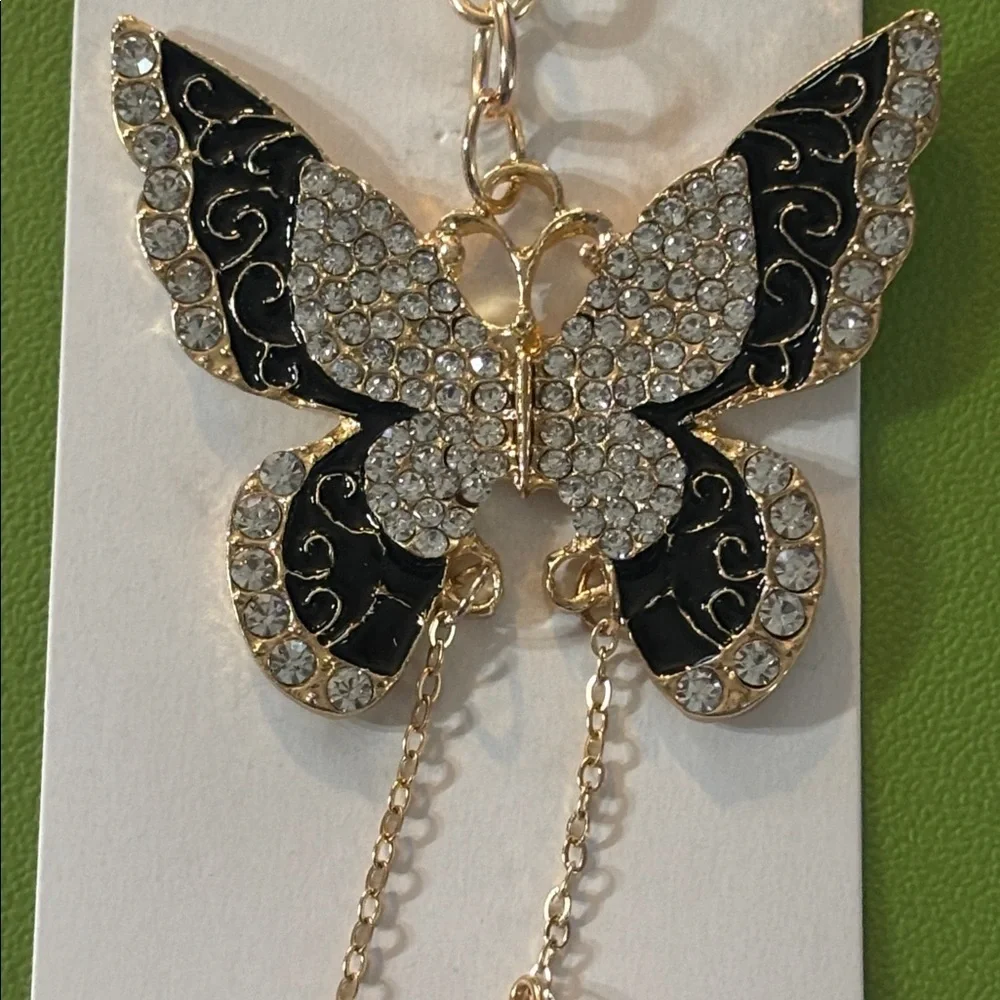 Butterfly Keychain with Rhinestones and Pearls - Picture 2 of 2